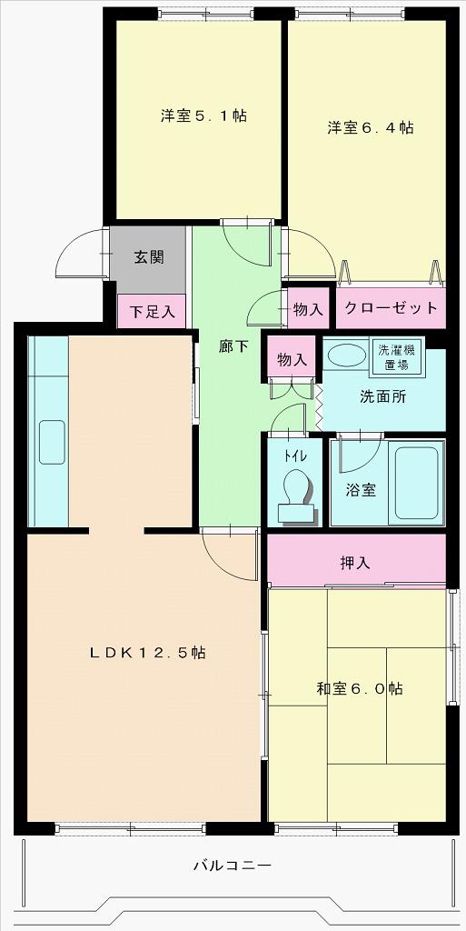 志づか米ヶ袋マンション(3LDK/3階)の間取り写真