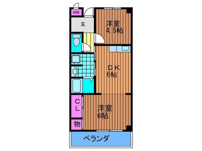 サバービア581(2DK/5階)の間取り写真