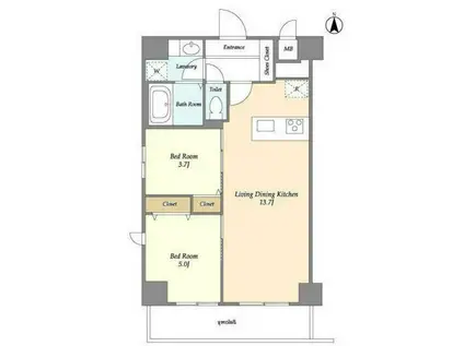 グランカーサ南千住(2LDK/7階)の間取り写真