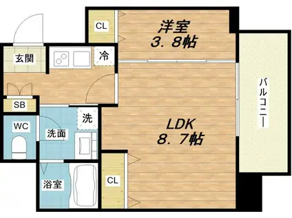 ヴィラ・セレーノ玉造本町(2K/4階)の間取り写真