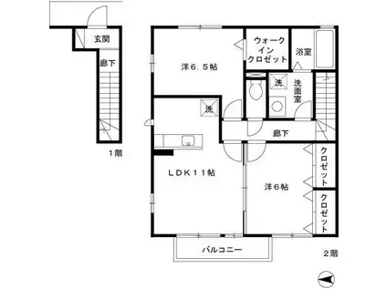 ヴェール・トワB(2LDK/2階)の間取り写真