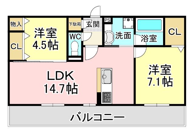 D-ROOM中原東(2LDK/3階)の間取り写真