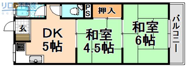 グリーンハイツ(2DK/4階)の間取り写真