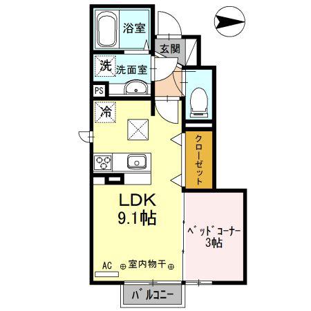 ラフィネ(1LDK/1階)の間取り写真