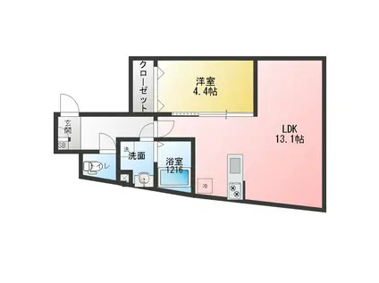 レピュア小石川レジデンスII(1LDK/2階)の間取り写真