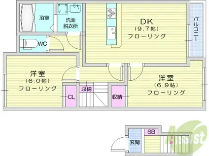 エルフ・フォレスト(2DK/2階)の間取り写真