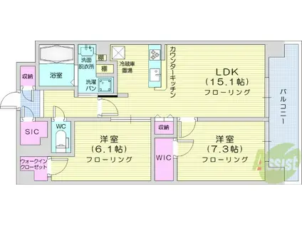 ロイヤルパークス仙台青葉通(2LDK/4階)の間取り写真