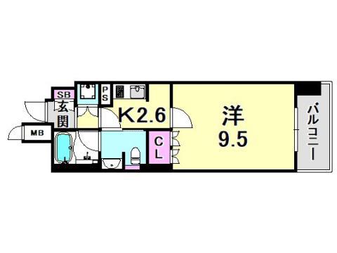 リーガル神戸三宮フラワーロード(1K/13階)の間取り写真