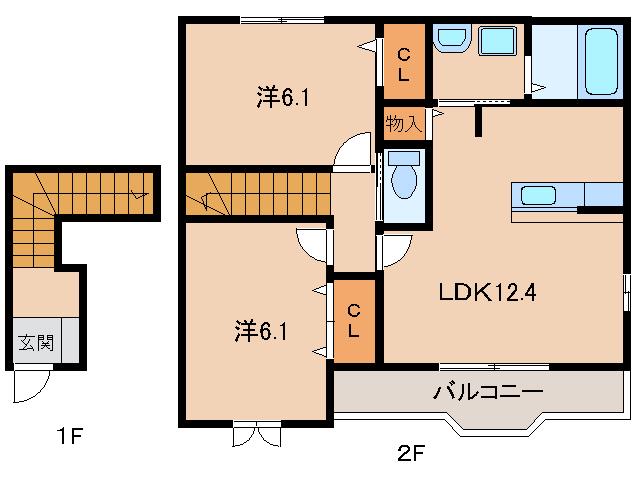 グレース尾崎(2LDK/2階)の間取り写真