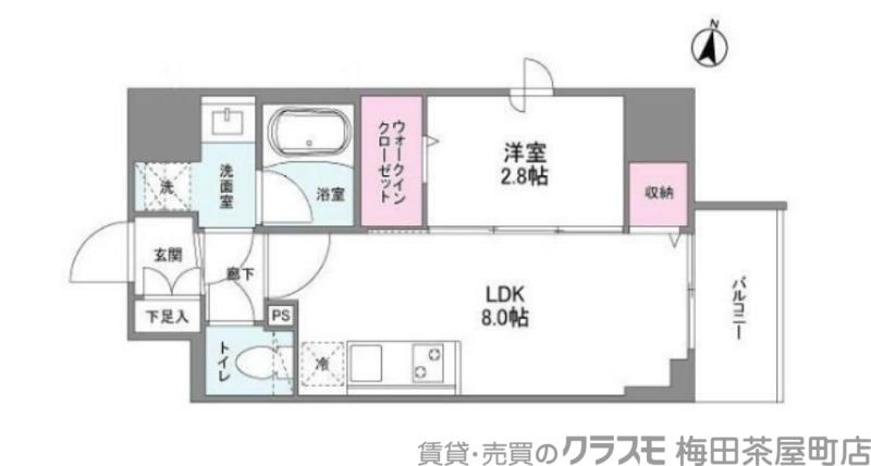 シーズンフラッツ梅田ノース(1LDK/2階)の間取り写真