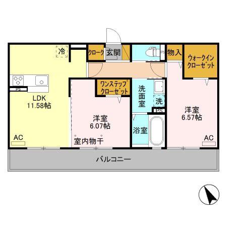 クレアシオン城北(2LDK/3階)の間取り写真