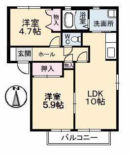 レジデンス古城 A棟(2LDK/1階)の間取り写真