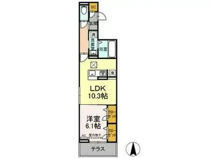 セレスティア助光 B棟(1LDK/1階)の間取り写真