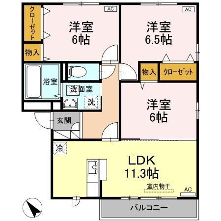 リビングタウン両三柳A棟(3LDK/2階)の間取り写真