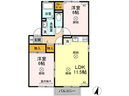 ペガサスB棟(2LDK/2階)の間取り写真
