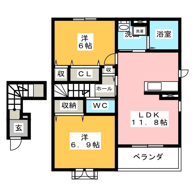 トラモント・エヌ(2LDK/2階)の間取り写真
