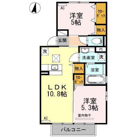 ブライトコート花繰 B棟(2LDK/1階)の間取り写真