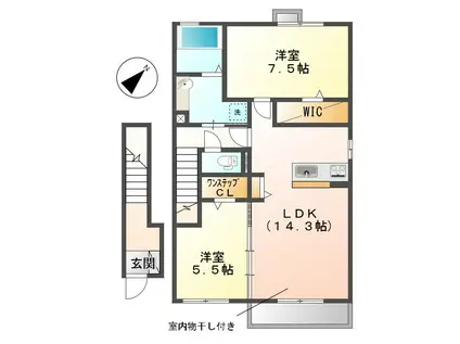 ヴィラ・アムールII(2LDK/2階)の間取り写真