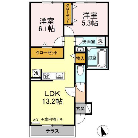 ブルーメ(2LDK/1階)の間取り写真