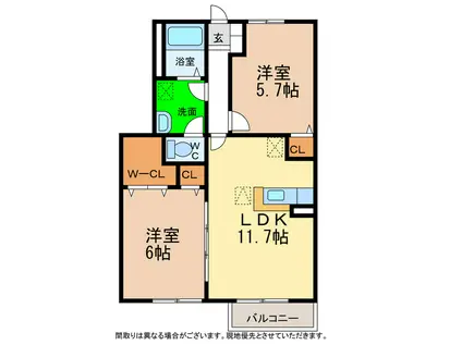 カサ モデルナ I・II(2LDK/1階)の間取り写真