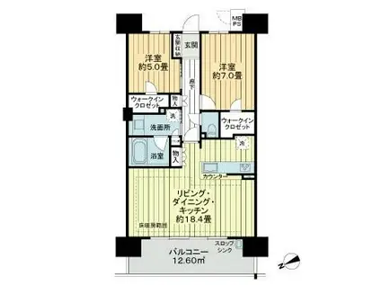 ライオンズプレティナレジデンス(2LDK/4階)の間取り写真