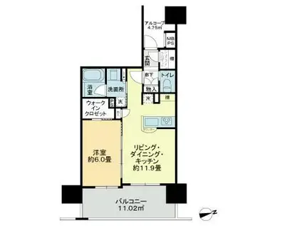 グローベルザ・シティ川越ミッドスクエア(1LDK/8階)の間取り写真