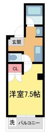 フレンズB棟(1K/1階)の間取り写真
