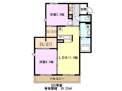 ポルトボヌール(2LDK/1階)の間取り写真