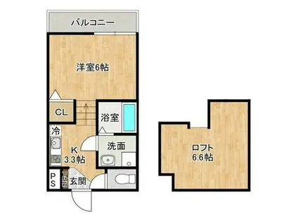 ヴィオラ田中町HILL2(1SK/2階)の間取り写真
