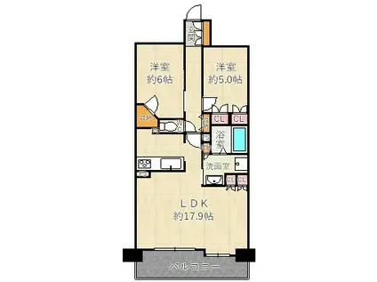 ザ・大阪レジデンス備後町(2LDK/5階)の間取り写真