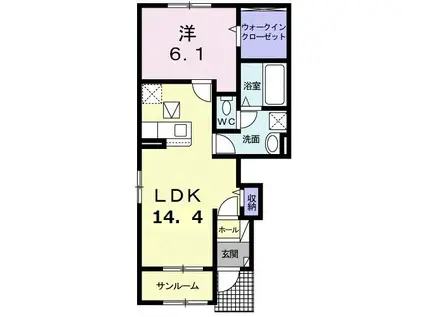 ニューパディー(1LDK/1階)の間取り写真