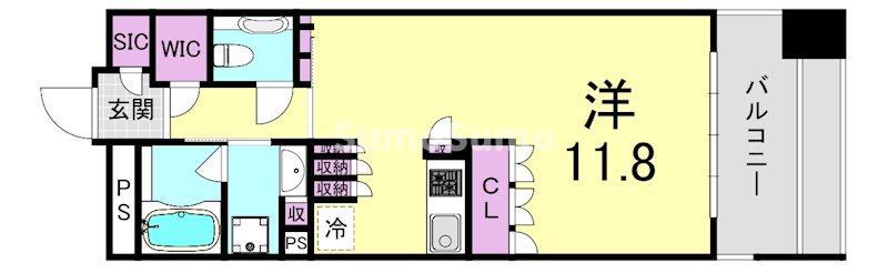 ガリレオ新町(ワンルーム/10階)の間取り写真