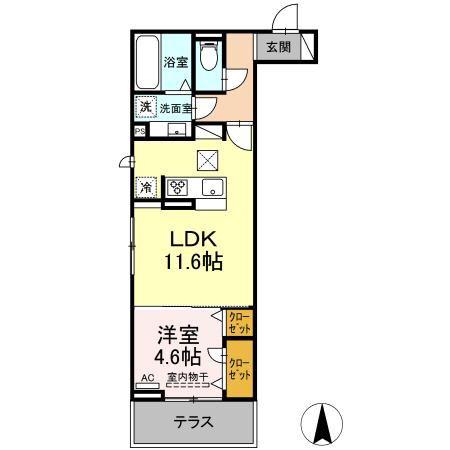 セレスティア助光 C棟(1LDK/1階)の間取り写真