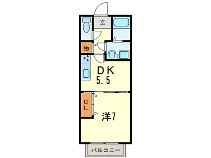 メゾン高松V B棟(1DK/2階)の間取り写真