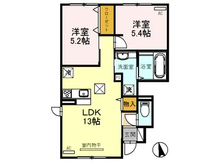 グランシャリオN(2LDK/1階)の間取り写真