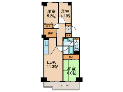 ユニライフ宇治C棟(3LDK/5階)の間取り写真