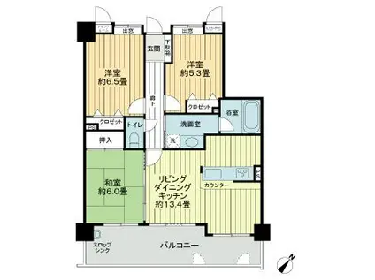 ライオンズマンション薬院浄水通(3LDK/4階)の間取り写真