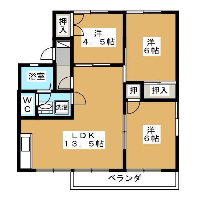 シャルム由比ヶ浜 D棟(3LDK/1階)の間取り写真