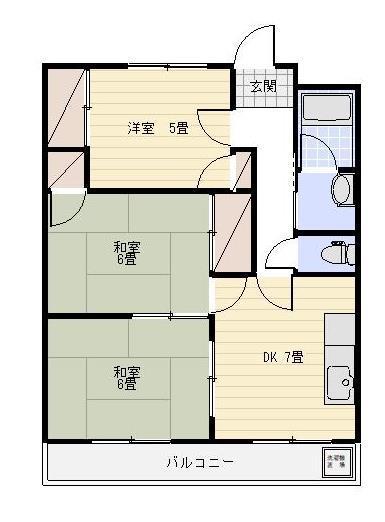 尾野スカイハイツ2(3DK/3階)の間取り写真