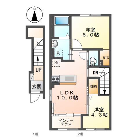 サンマルコ上田 B棟(2LDK/2階)の間取り写真