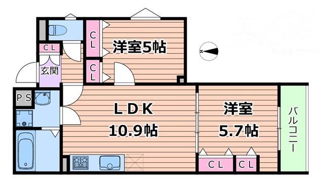 ピレーネ一津屋(2LDK/1階)の間取り写真