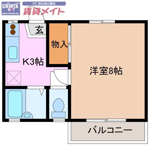 津フォーブルIII(1K/2階)の間取り写真