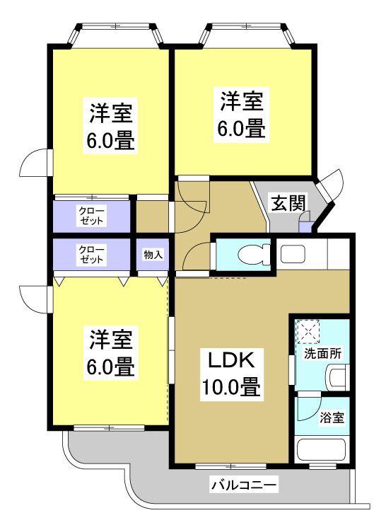 遠鉄ハイツ西ヶ崎F棟(3LDK/2階)の間取り写真