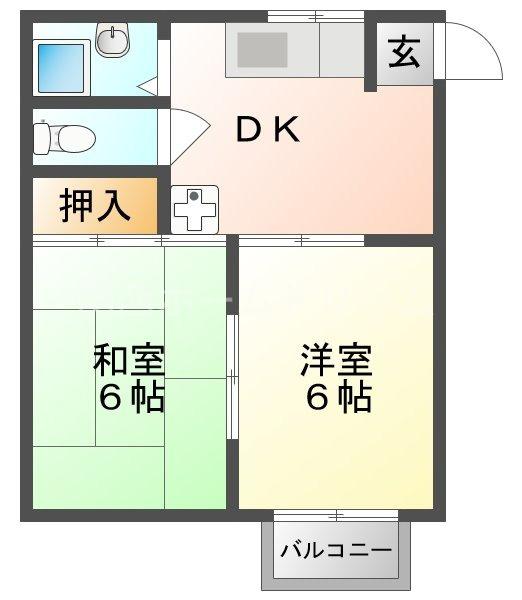 コスモハイツ南(2DK/1階)の間取り写真