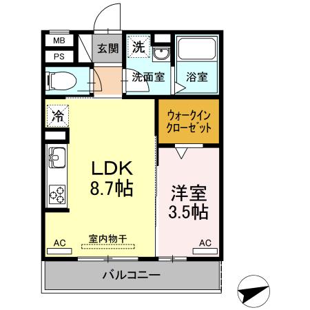 D-ROOM門前(1LDK/2階)の間取り写真