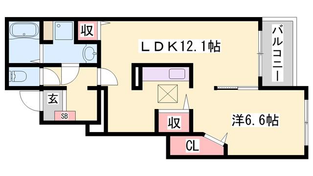 テイルウィンド(1LDK/1階)の間取り写真