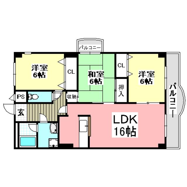 サンライズ春日丘(3LDK/3階)の間取り写真