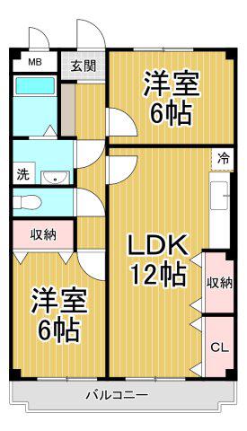 フリーダム中村(2LDK/4階)の間取り写真