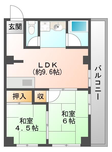 ルネ西難波(2LDK/3階)の間取り写真