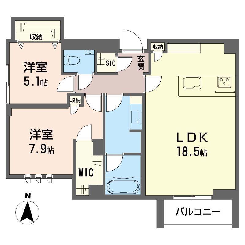 オーギュスト ルネ(2LDK/2階)の間取り写真